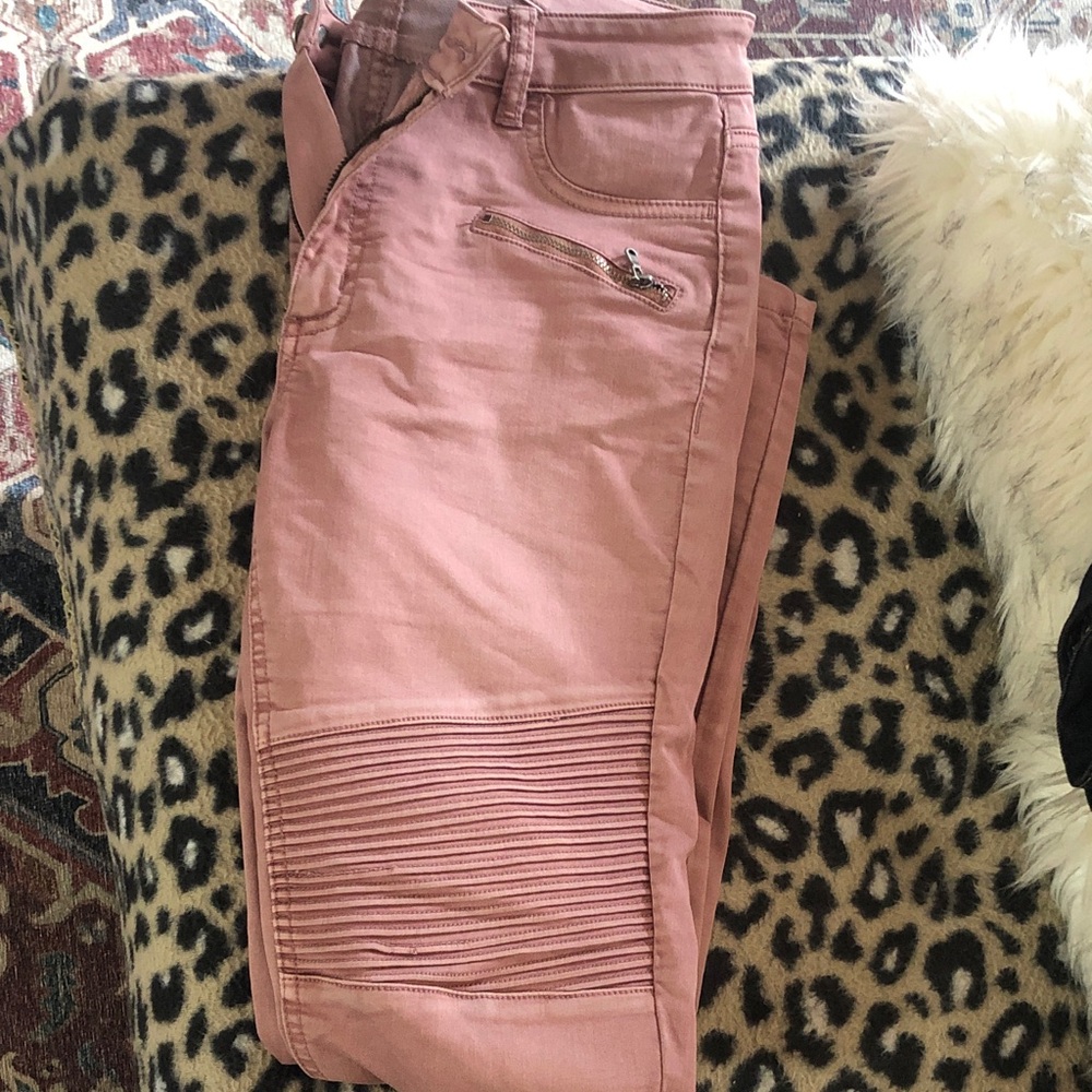 Tinsel Rose-Pink Skinny Moto Jeans